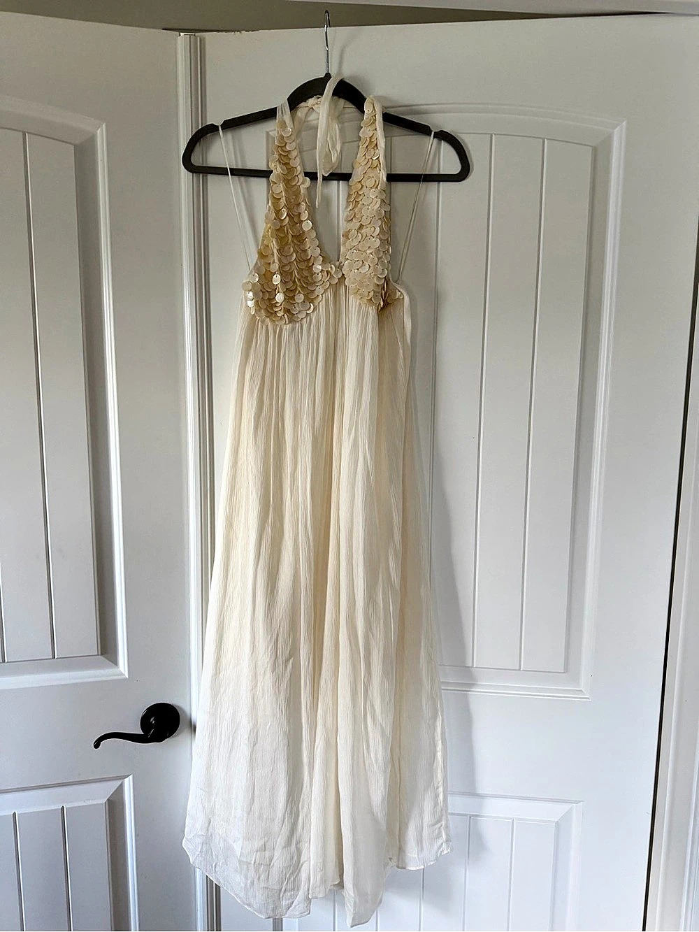 Zara Seashell Halter Neck Maxi Dress White & Gold Large